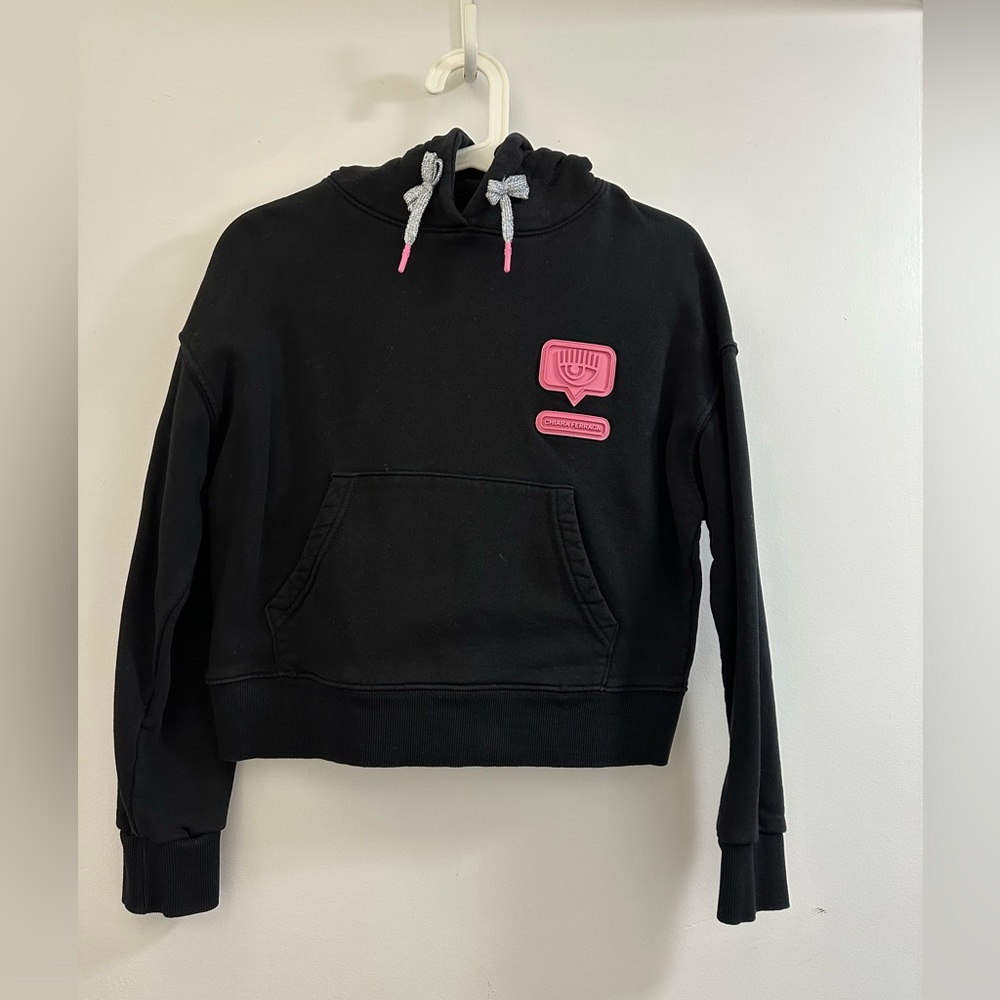 Chiara Ferragni Black Hoodie with Pink Patch